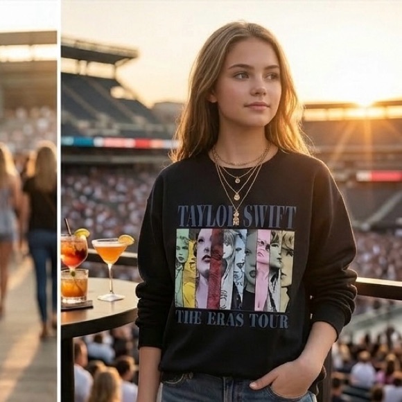 TAYLOR SWIFT The Eras Tour Black Crewneck Sweatshirt | Size Medium | EXCELLENT 🔥 - Picture 2 of 4